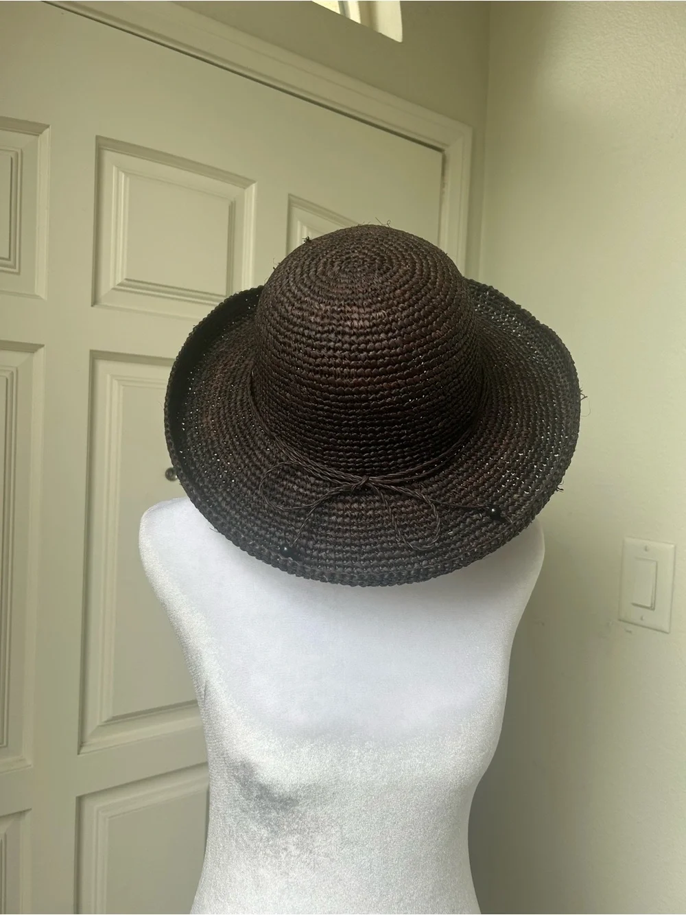 Kooringal 100% Raffia Black Wide Brim Sun Hat Boho Beach Resort 57cm